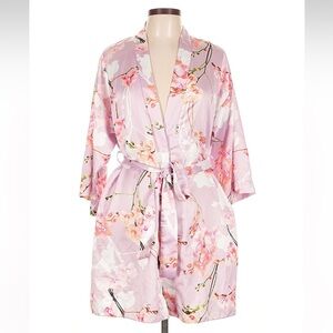 Flora Nikrooz Floral Satin Robe - Light Purple - Size L/XL - Orchid Design